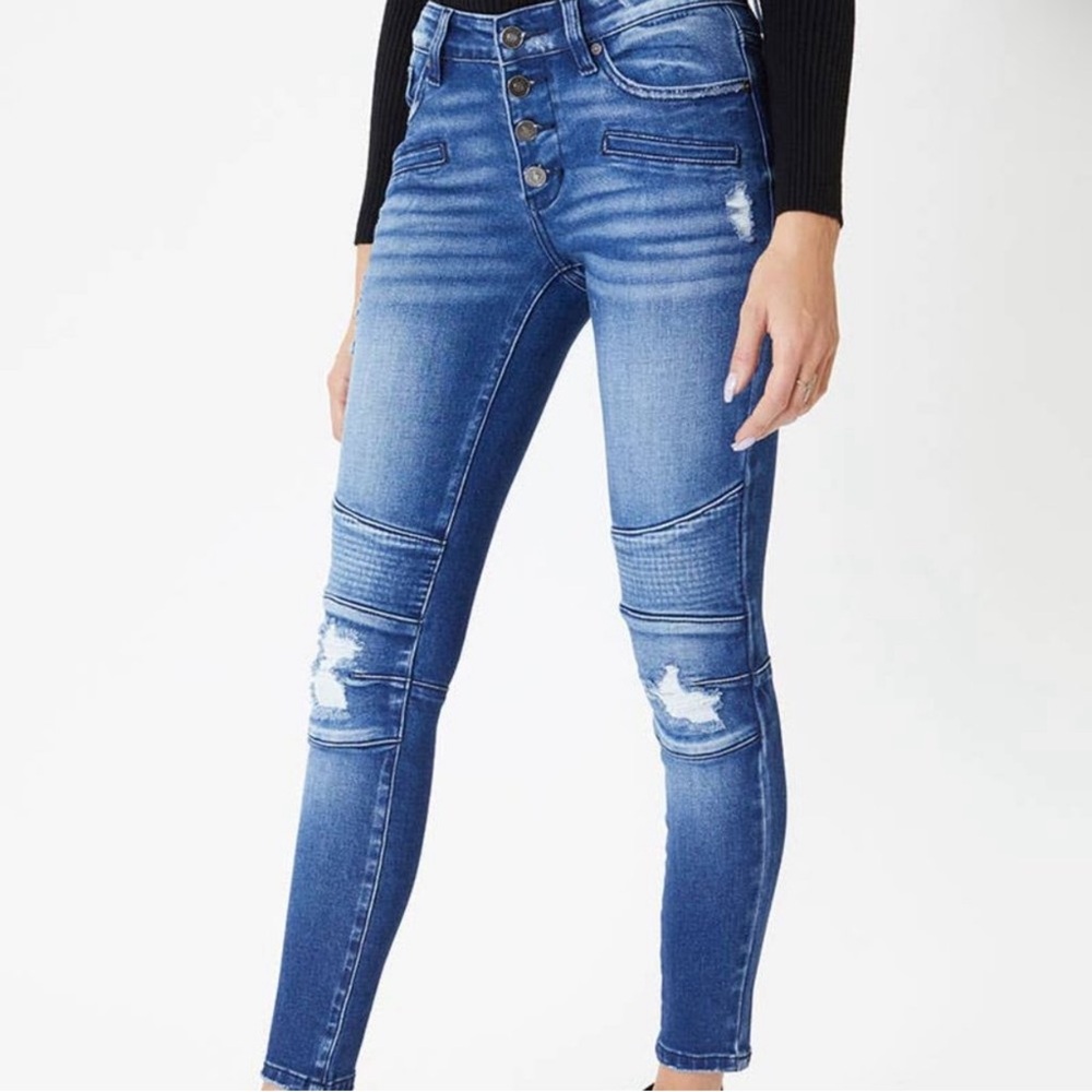 KanCan Motto High-Rise Button Down Fly Distressed Skinny Jeans Women’s Sizes NWT - Picture 3 of 16